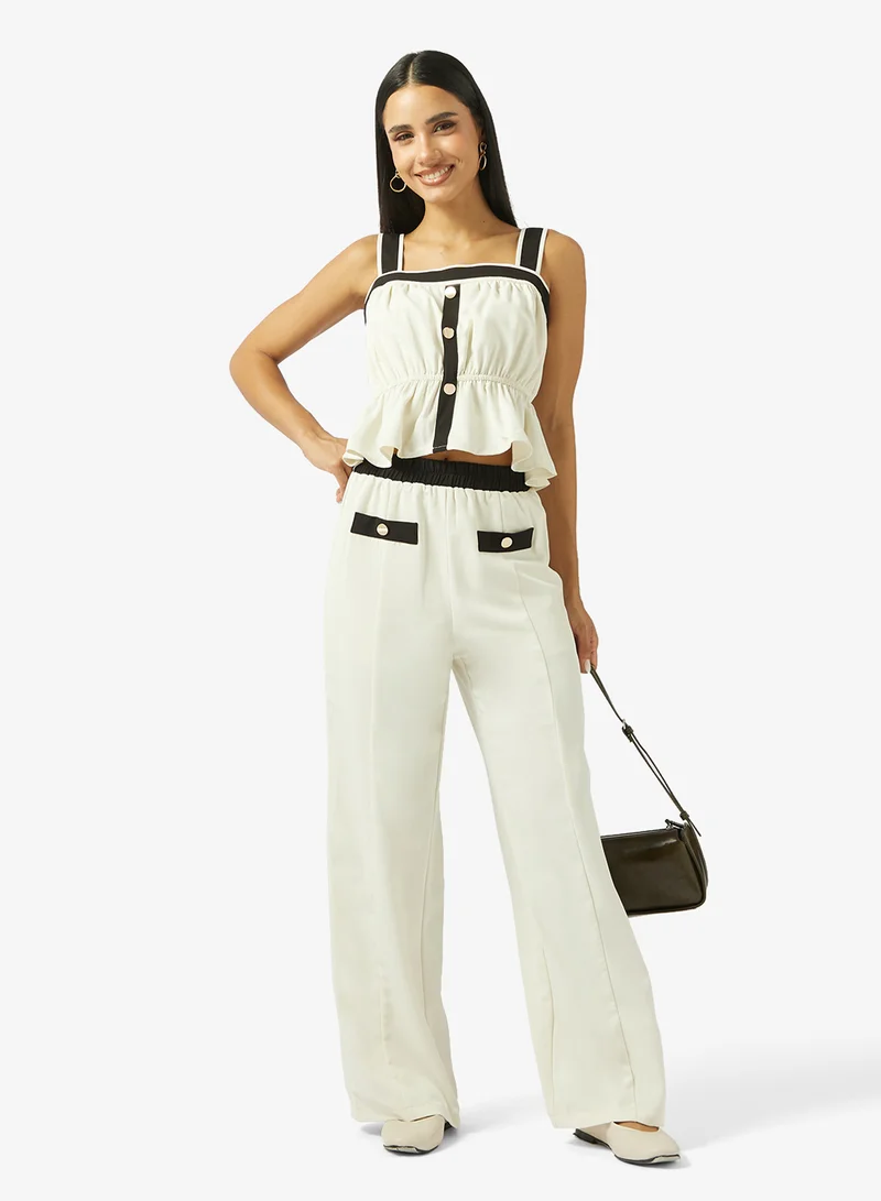 Ginger  Monochrome Button Up Vest & Straight Fit Pant Coord Set for Women | Best Price UAE